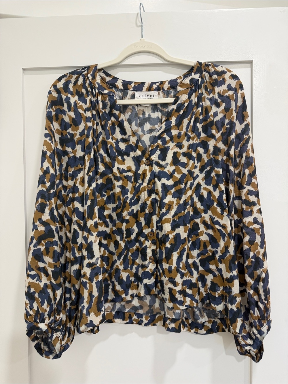 NOT FOR SALE: Velvet by Graham & Spencer Navy, Brown & White Abstract Button
